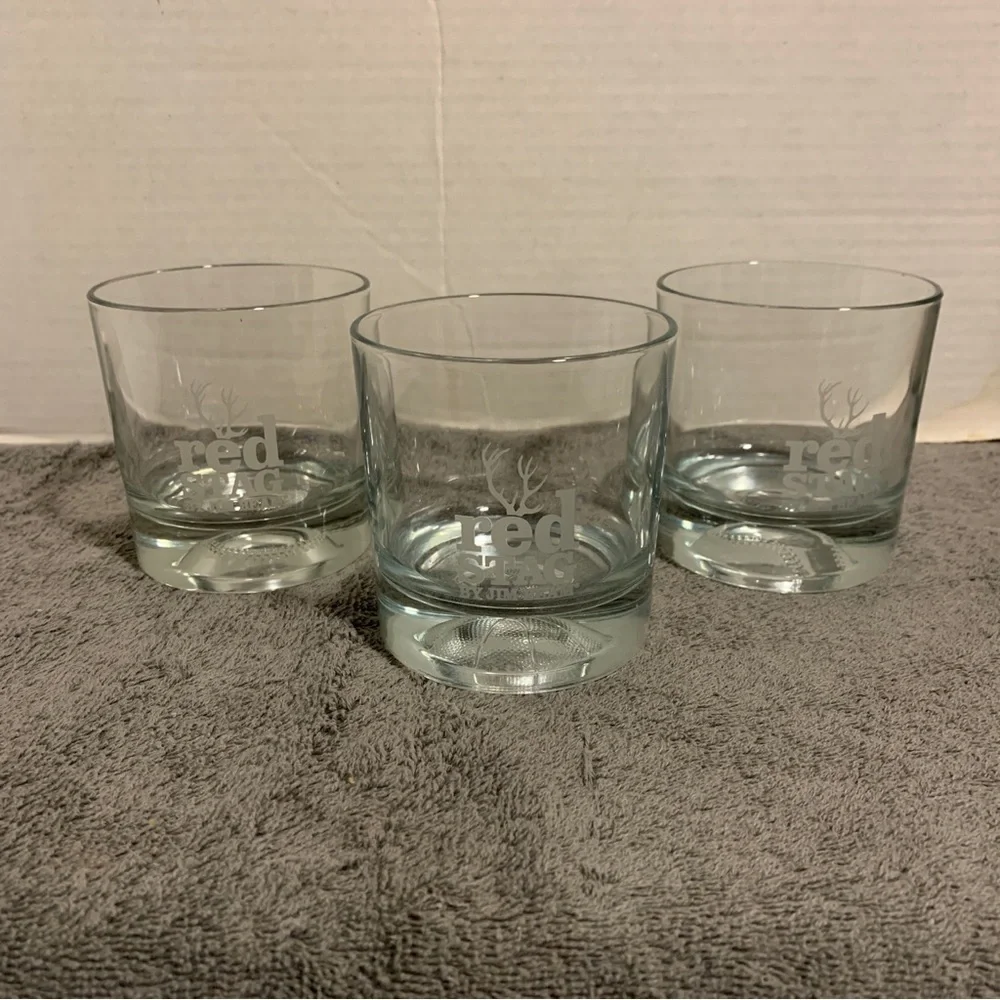 Vintage Red Stag By Jim Beam “Basketball Baseball Dimple” Rocks Glasses Set Of 3